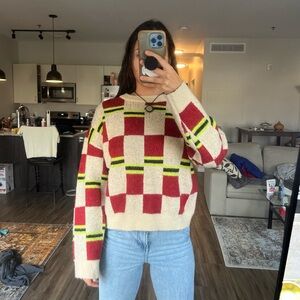 NWOT colorful checkered crewneck sweater